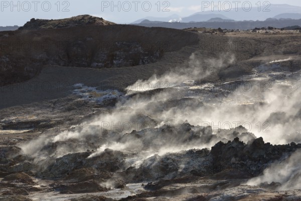 Steam evaporating of the ground at Gunnuhver, close to Reykjanes lighthouse. Gunnuhver is the heart