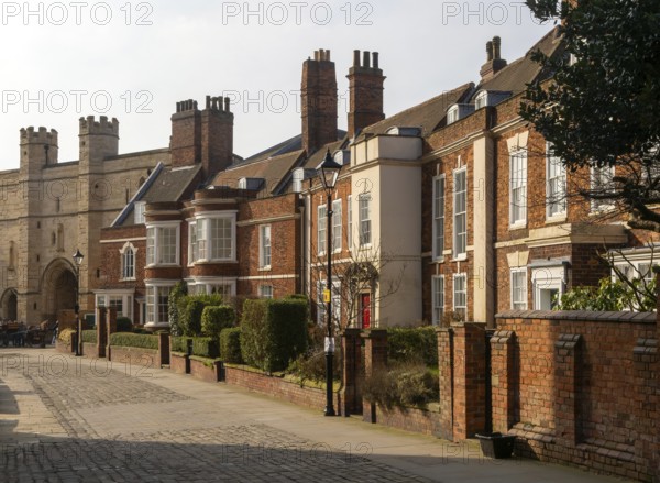 Georgian architecture of houses in Minster Yard of Lincoln cathedral, city of Lincoln,