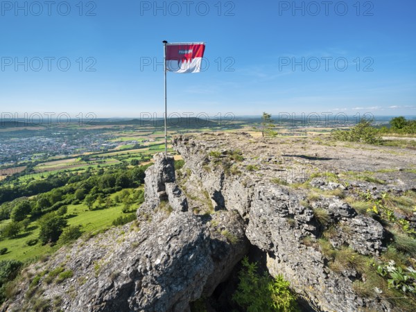 View from Staffelberg with Franconian flag, Bad Staffelstein, Upper Franconia, Franconian