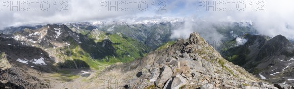 Mountain panorama, view from the summit of the Lasörling to the mountains of the Venediger Group,