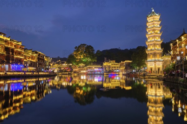 Chinese tourist attraction destination, Feng Huang Ancient Town (Phoenix Ancient Town) on Tuo Jiang