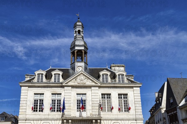 Town Hall with bell tower and the inscription Liberty, Equality, Fraternity, Republic Square, Upper