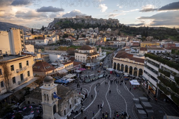 View over the old town of Athens, with Panagia Pantanassa Church, Tzisdarakis Mosque and Acropolis,