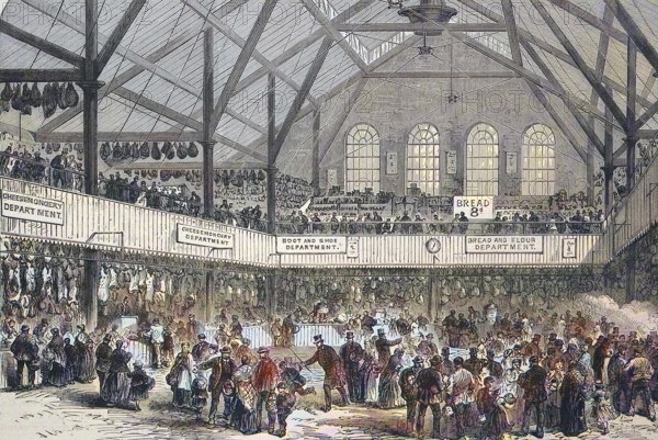 The Market Hall in the Whitechapel district of London in 1869, England, Historic, digitally