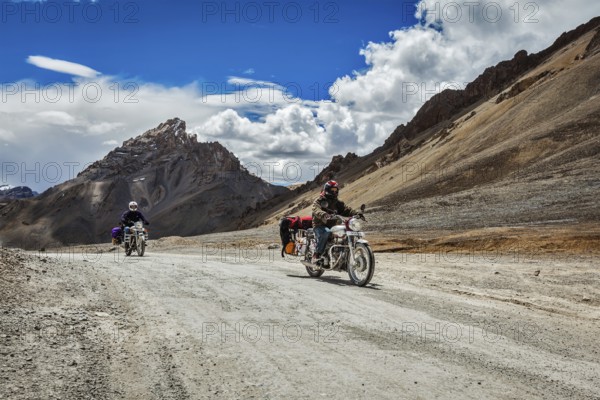 LADAKH, INDIA, SEPTEMBER 2, 2011: Bike tourists in Himalayas on famous high altitude Leh–Manali