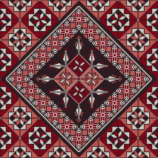Decorative Palestinian seamless pattern in colors, traditional Tatreez embroidery, vector