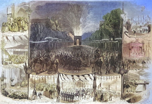 The National Holiday on 15 August 1868, Paris, France, Historical, digitally restored reproduction