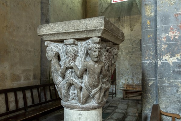 Mozac. The atlantes. Sculptures of Saint-Pierre Abbey Church. Puy de Dome department.