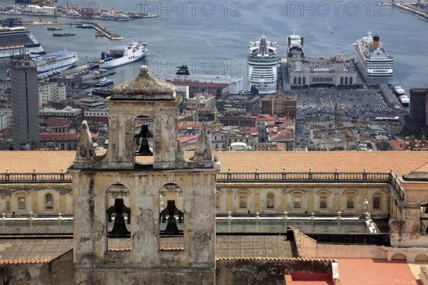 View from Castell Sant' Elmo over the Certosa si San Martino to the city, Naples, Campania, Italy,