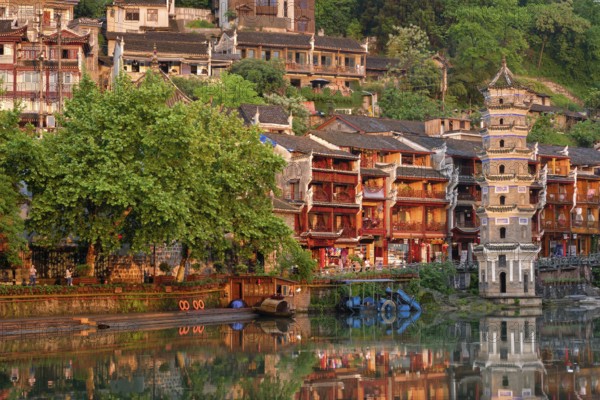 Chinese tourist attraction destination, Feng Huang Ancient Town (Phoenix Ancient Town) on Tuo Jiang