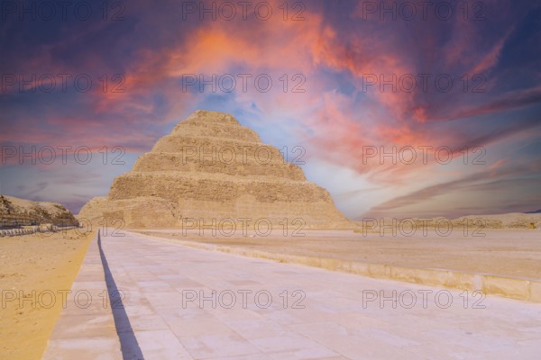 The Stepped Pyramid of Djoser at sunset, Saqqara. Egypt. The most important necropolis in Memphis.