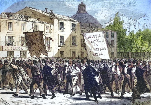 Demonstration for religious freedom in Madrid, 1869, Spain, Historic, digitally restored