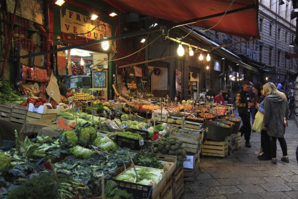 Palermo old town, market, market day in La Vucciria district, Mercato Vucciria, Sicily, Italy,