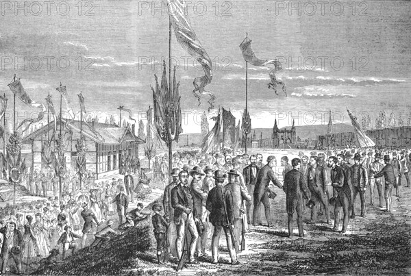 The International Rifle Festival in Strasbourg in 1869, France, Historic, digitally restored