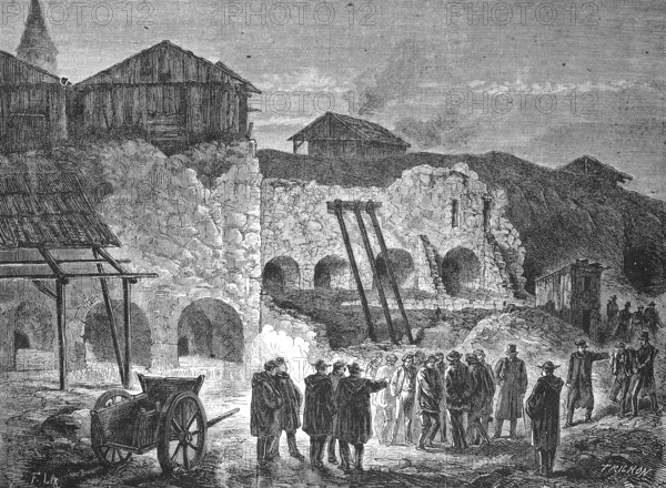 A Police Raid on the Quarries of America, 1868, Historic, digitally restored reproduction of an