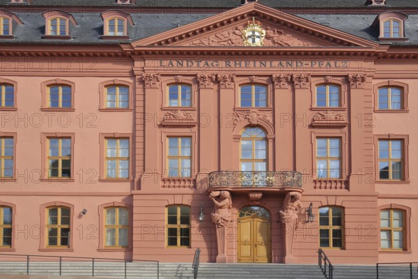 Entrance to the baroque Rhineland-Palatinate state parliament built in 1740, government building,