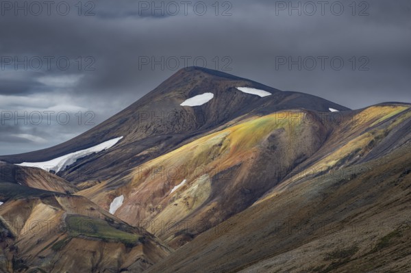 Rhyolite mountains, volcanic landscape, colourful erosion landscape with mountains,