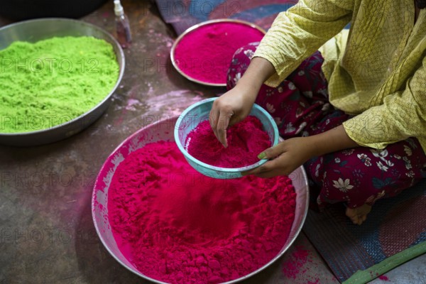 Students of Ashaneer Home makes organic coloured powder ahead of Holi Festival, in Guwahati, India