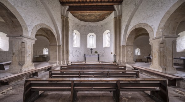 Interior of the Romanesque monastery church at Konradsburg Castle near Ermsleben, Falkenstein,