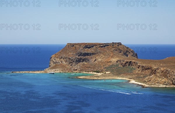 View from the Gramvousa peninsula to the island of Imeri Gramvousa, Kolimbari, West Crete, Crete,