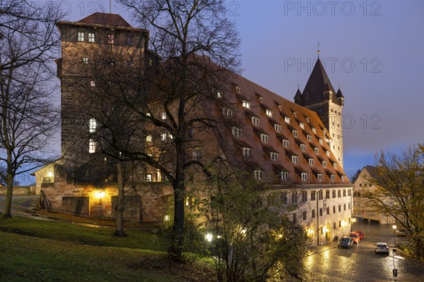 Former imperial stables at the Imperial Castle, now a youth hostel, Blue Hour, Nuremberg, Middle