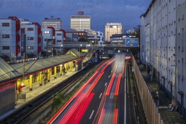 Essen, North Rhine-Westphalia, Germany, motorway A40 in the city centre, exit Essen Zentrum, during