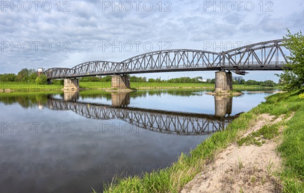Abandoned railway bridge over the Elbe near Barby, lost place, steel truss bridge from the 1870s on