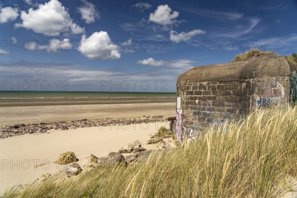 World War II bunker on the beach at Leffrinckoucke on the Côte d'Opale or Opal Coast, France,