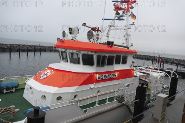 Sea rescue cruiser Nils Randers in the island harbour at the new Prerow pier, Mecklenburg-Western