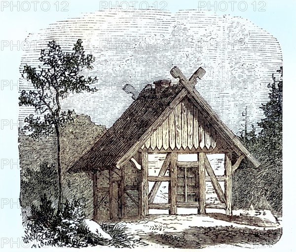 Small farmhouse in Norway, around 1889 / kleines Bauernhaus in Norwegen, um 1889, Historisch,