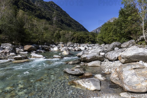 Rocks in the Verzasca River between Lavertezzo and Brione, Verzasca Valley, Valle Verzasca, Canton