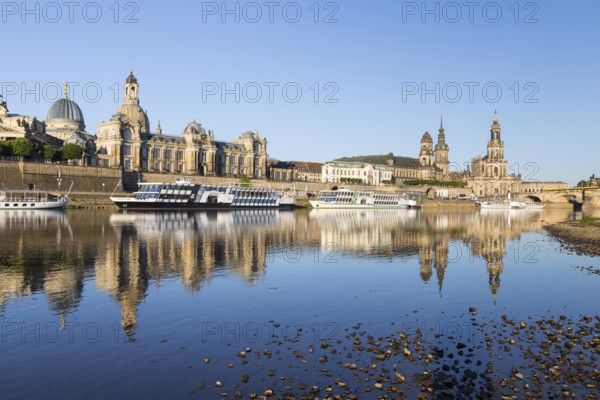 City view with reflection in the Elbe, steamer of the Saxon Steamship Company, Academy of Fine