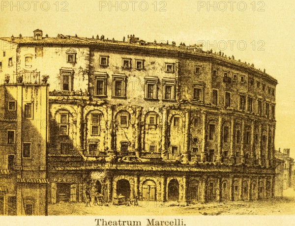 Theatrum Marcelli, theatre of M. Claudius Marcellus in the 19th century, ancient Rome,