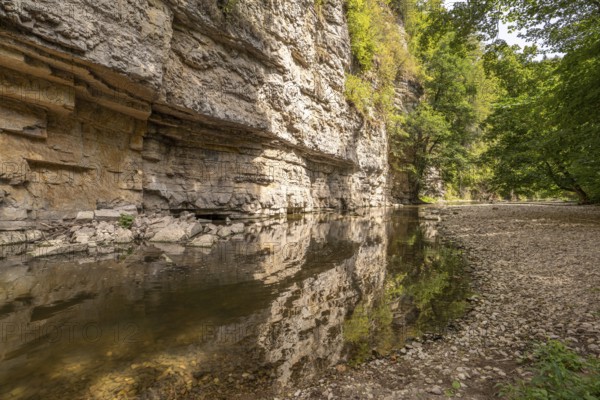 Rock face and the river Wutach in the Wutach Gorge, Black Forest, Baden-Württemberg, Germany,