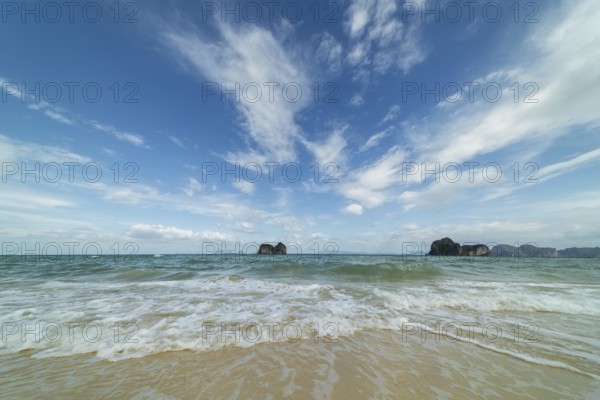 Longtail boat on the beach, Koh Ngai Island, Andaman Sea, Satun Province, Southern Thailand,