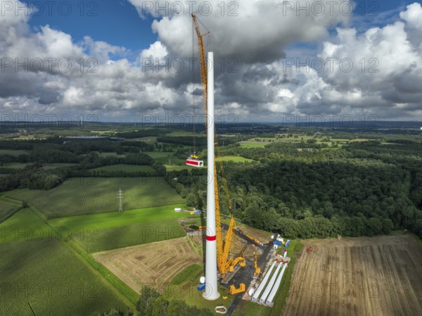 Dorsten, North Rhine-Westphalia, Germany, construction of a wind turbine, the first wind turbine of