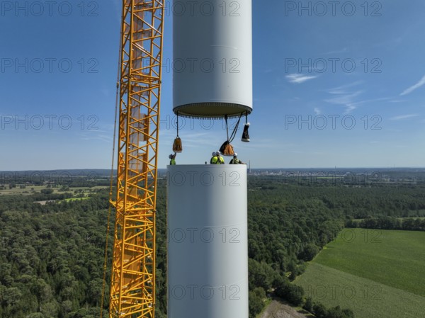Dorsten, North Rhine-Westphalia, Germany, construction of a wind turbine, the first wind turbine of