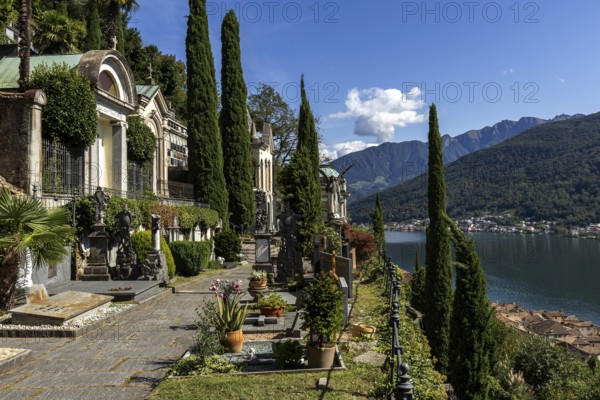 Cemetery, Monumental cemetery, Morcote, Lake Lugano, Lago di Lugano, Canton Ticino, Switzerland,