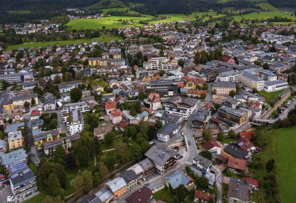 Drone image, residential buildings, town view, Saalfelden am Steinernen Meer, Pinzgau, Salzburg