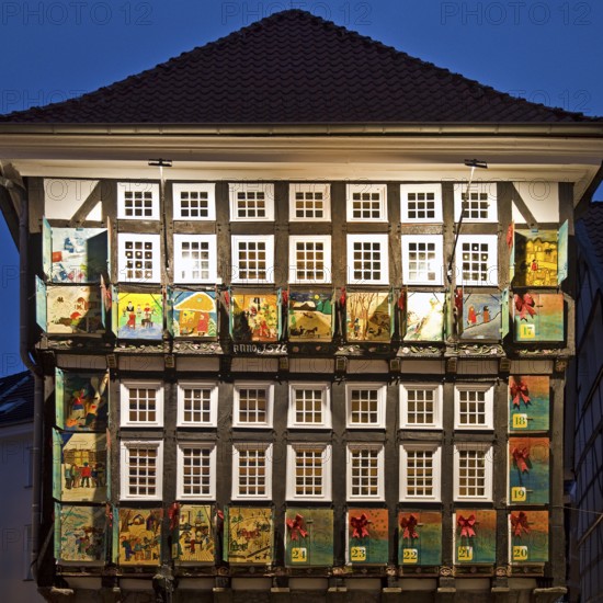 Large Advent Calendar at the Old Town Hall, Nostalgic Christmas Market, Hattingen, Ruhr Area, North