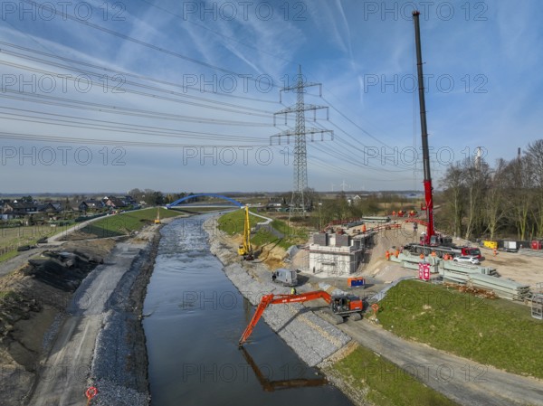 Dinslaken, Voerde, North Rhine-Westphalia, Germany - New Emscher estuary into the Rhine. New