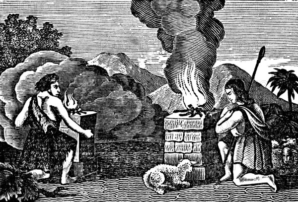 Cain and Abel, the two sacrifices, crops, first lamb, fireplace, vertical and horizontal smoke,