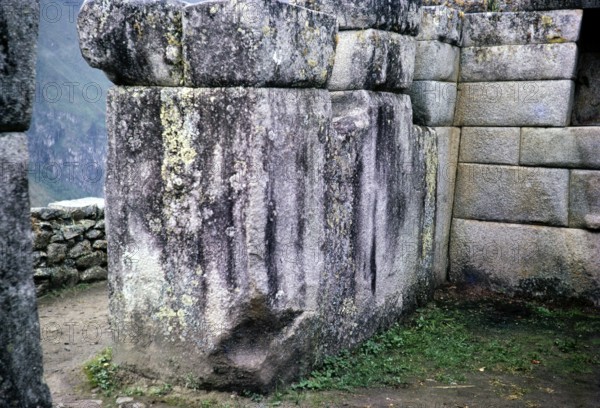 Huge stone blocks used in Inca masonry, Machu Picchu, Peru, South America, around 1962, South