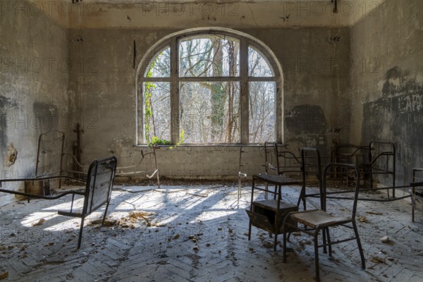 Interior view, former Alpine house on the historic site of the tuberculosis sanatorium in Beelitz,