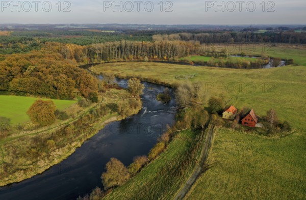 10.11.2021, Datteln, North Rhine-Westphalia, Germany - Lippe, river and floodplain development of