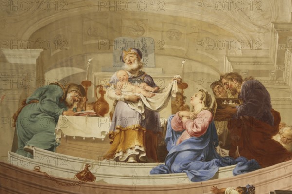 Ceiling fresco by Januarius Zick 1783 depicting the infant Jesus in the temple, offering, rococo,