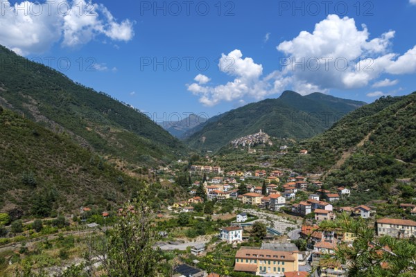 Picturesque view of the Ligurian Alps and Badalucco in Valle Argentina, province of Imperia,