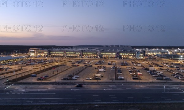 The Tesla Gigafactory at the blue hour, Grünheide, 07.03.2025, Grünheide, Brandenburg, Germany,