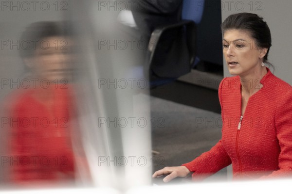 Berlin, Germany - 18 March 2025: Sahra Wagenknecht (BSW) speaks in the Bundestag in front of the