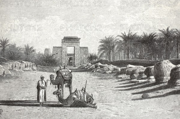 Ram Sphinx Street in front of the temple in Karnak, 1880, Egypt, digital reproduction of an